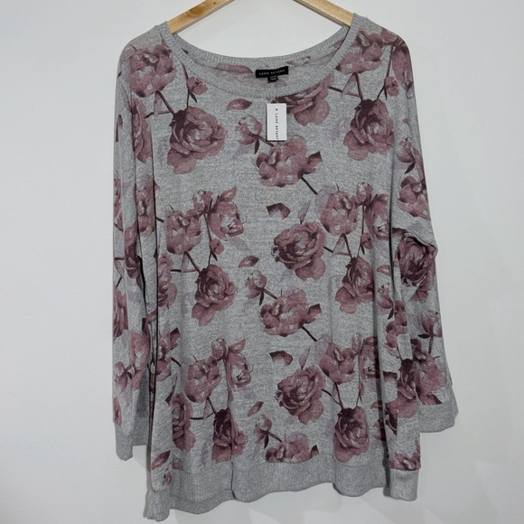NWT Lane Bryant Floral Pullover Sweater Gray/Purple Floral Size 18/20‎ - Picture 1 of 10